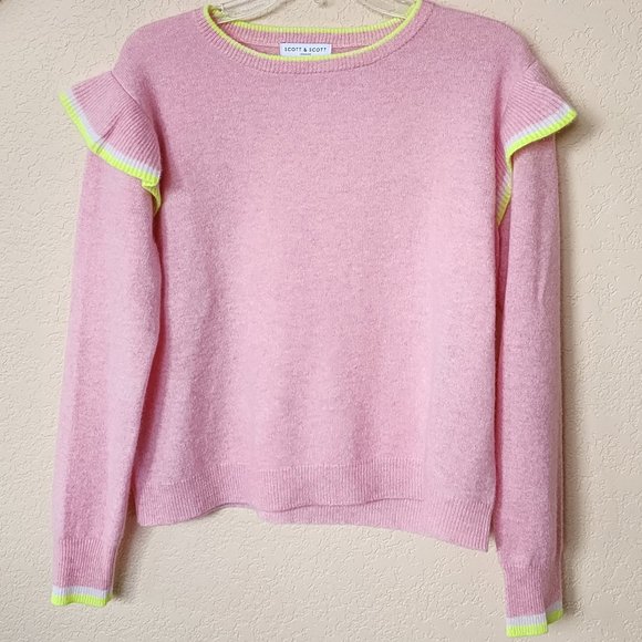 Scott & Scott London Womens Sweater Pink Trim Soft Ruffle 100% Cashmere Size M - Picture 6 of 12